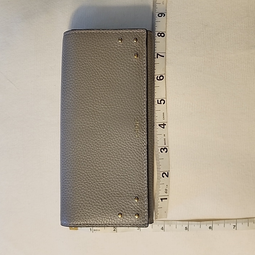 NWOT Lodis Pebble Gray Leather Bifold Ladies Wallet - lovely gold trim - Picture 7 of 8